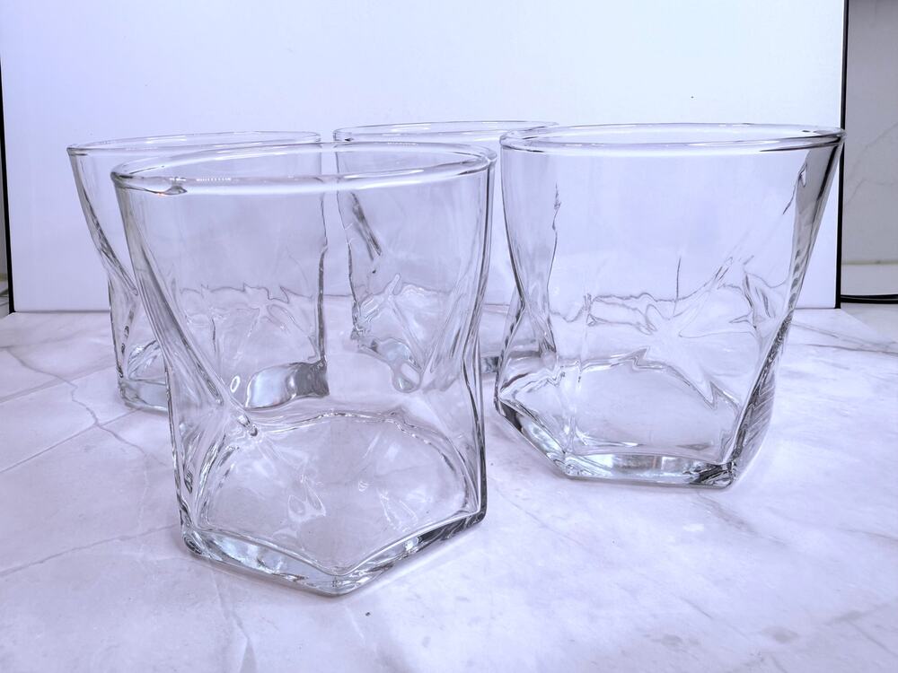 Crisa by Libbey Rhombus Geometric Lo-Ball Cocktail Glasses Set of 4 Drink or Bar